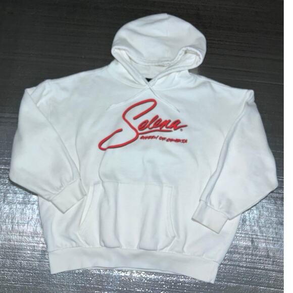 Selena Tops - Selena Quintanilla White Hoodie Queen of Cumbia Graphic Pullover Women's XL